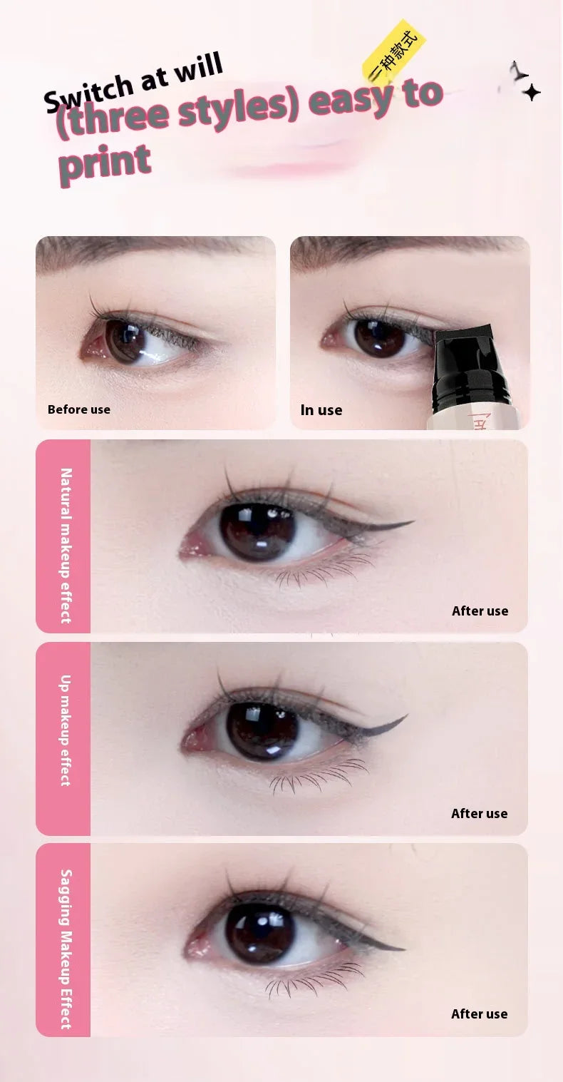 Rotate Double Head Eyeliner Stamp Pen DIY Outlines Integrated Lazy Black Brown Eyeliner Extension Waterproof Eyes Stick Makeup