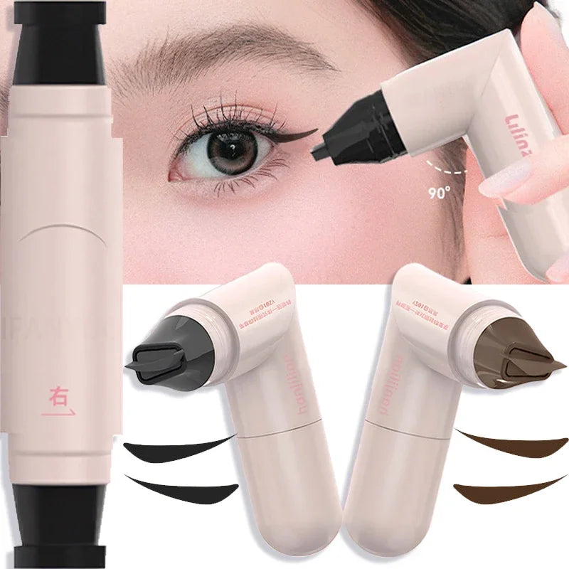 Rotate Double Head Eyeliner Stamp Pen DIY Outlines Integrated Lazy Black Brown Eyeliner Extension Waterproof Eyes Stick Makeup