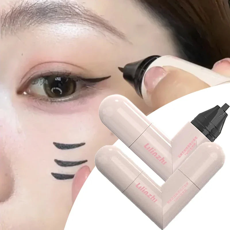 Rotate Double Head Eyeliner Stamp Pen DIY Outlines Integrated Lazy Black Brown Eyeliner Extension Waterproof Eyes Stick Makeup