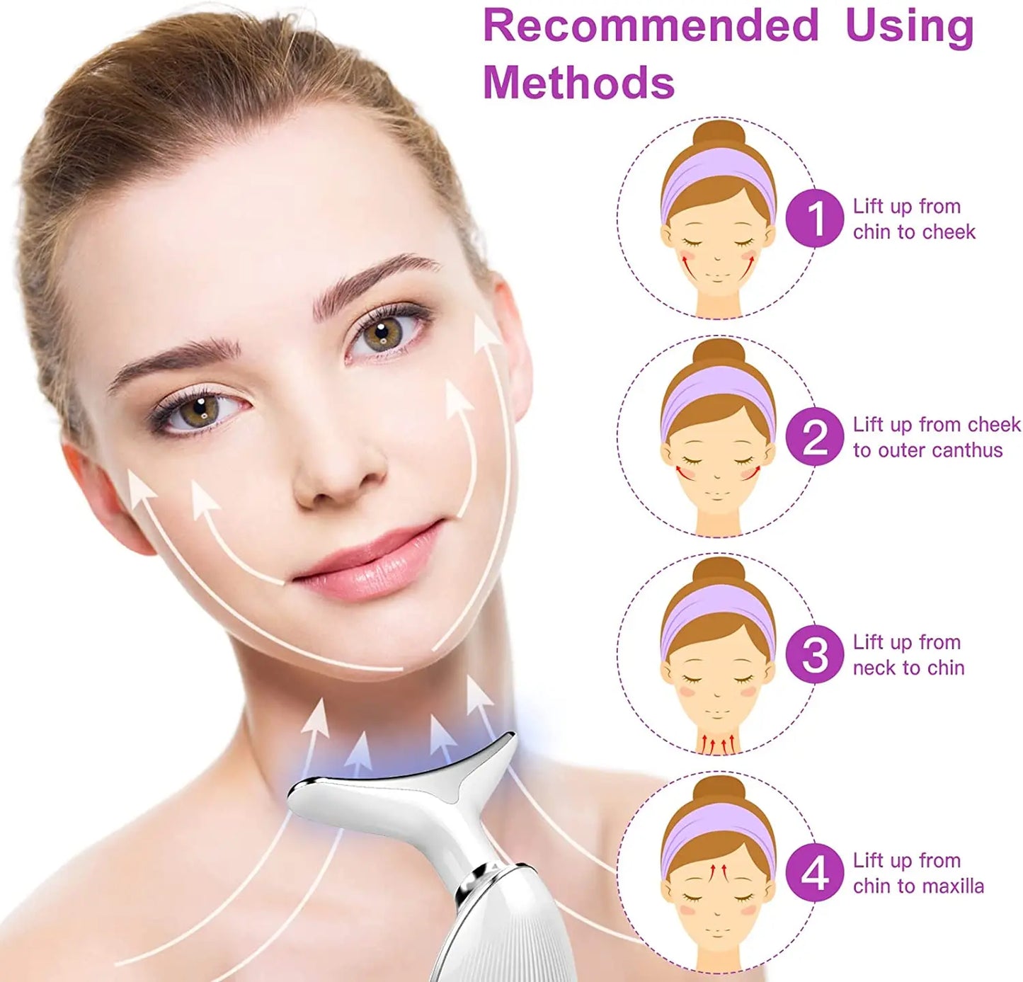 3-Color LED Skin Rejuvenation Device - Facial & Neck Massager Beauty Machine Acne Brightening Firming Massager