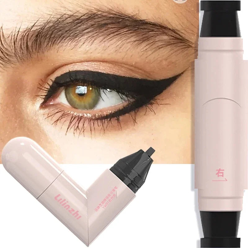 Rotate Double Head Eyeliner Stamp Pen DIY Outlines Integrated Lazy Black Brown Eyeliner Extension Waterproof Eyes Stick Makeup