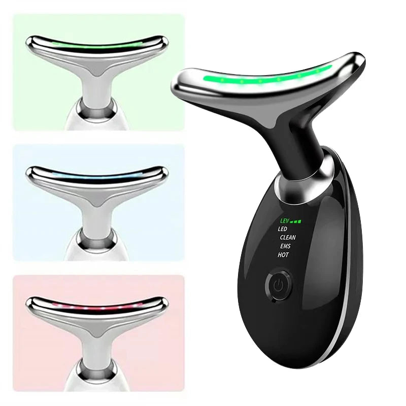 3-Color LED Skin Rejuvenation Device - Facial & Neck Massager Beauty Machine Acne Brightening Firming Massager