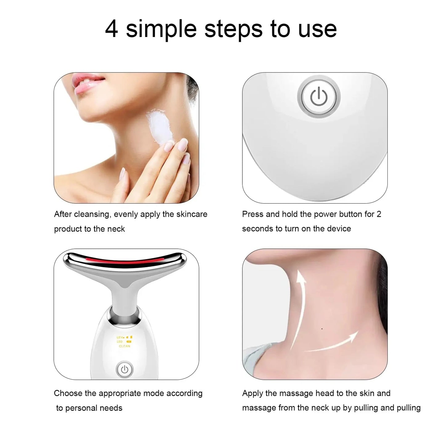 3-Color LED Skin Rejuvenation Device - Facial & Neck Massager Beauty Machine Acne Brightening Firming Massager