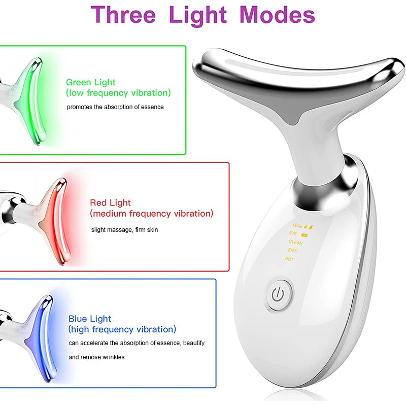 3-Color LED Skin Rejuvenation Device - Facial & Neck Massager Beauty Machine Acne Brightening Firming Massager