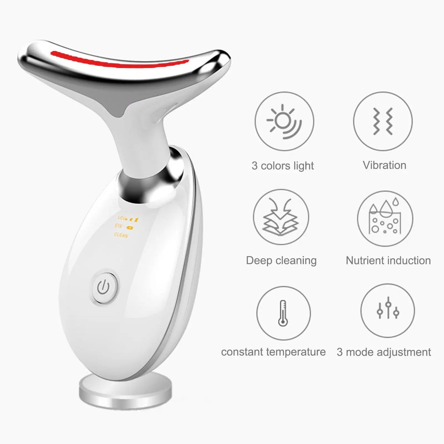 3-Color LED Skin Rejuvenation Device - Facial & Neck Massager Beauty Machine Acne Brightening Firming Massager