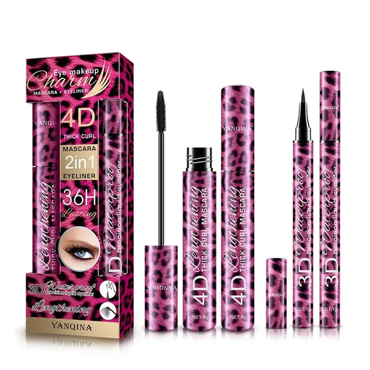 YANQINA Matita Eyeliner Liquida + Mascara Impermeabile 4D Set Cosmetici Eyeliner Mascara Ricurvo Spesso Matita per Sopracciglia Trucco per Occhi