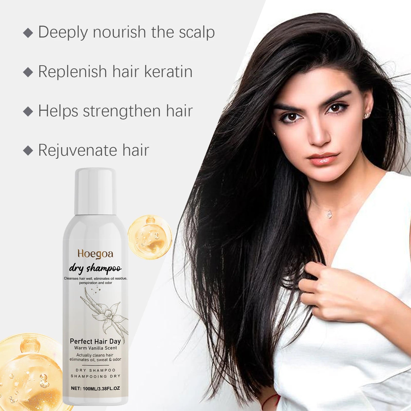 Vanilla Scented Dry Shampoo Spray Oil Absorbing Volumizing Hair Refresh Instant Clean No Water Needed Travel Size 100ml