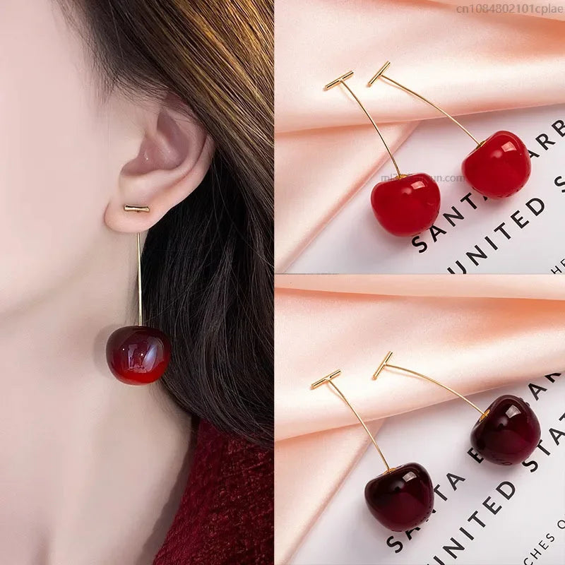 Trendy Small Sweet Lovely Cherries Earrings Pendant Fruit Red Cherry Earrings Charm Jewelry