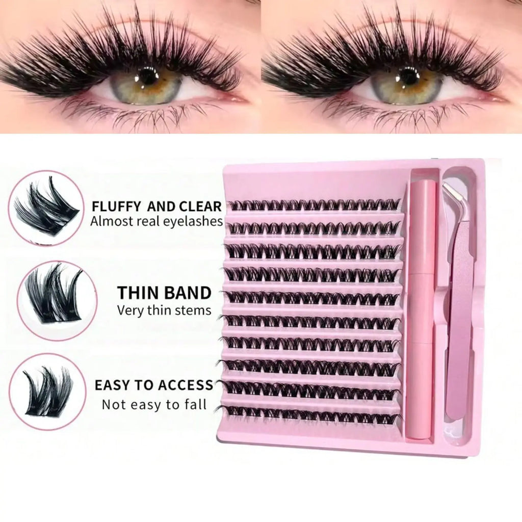 10 Rows Lash Clusters Kit - 30D DIY Eyelash Extensions Kit with Tweezers, 2 in 1 Bond & Seal Glue for Natural Volume Look