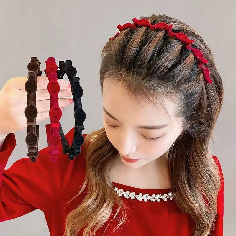 1/2/3 Set Ladies Flocking Braided Headband Simple Broken Hairpin Headband Fashionable Girls Face Washing Headband