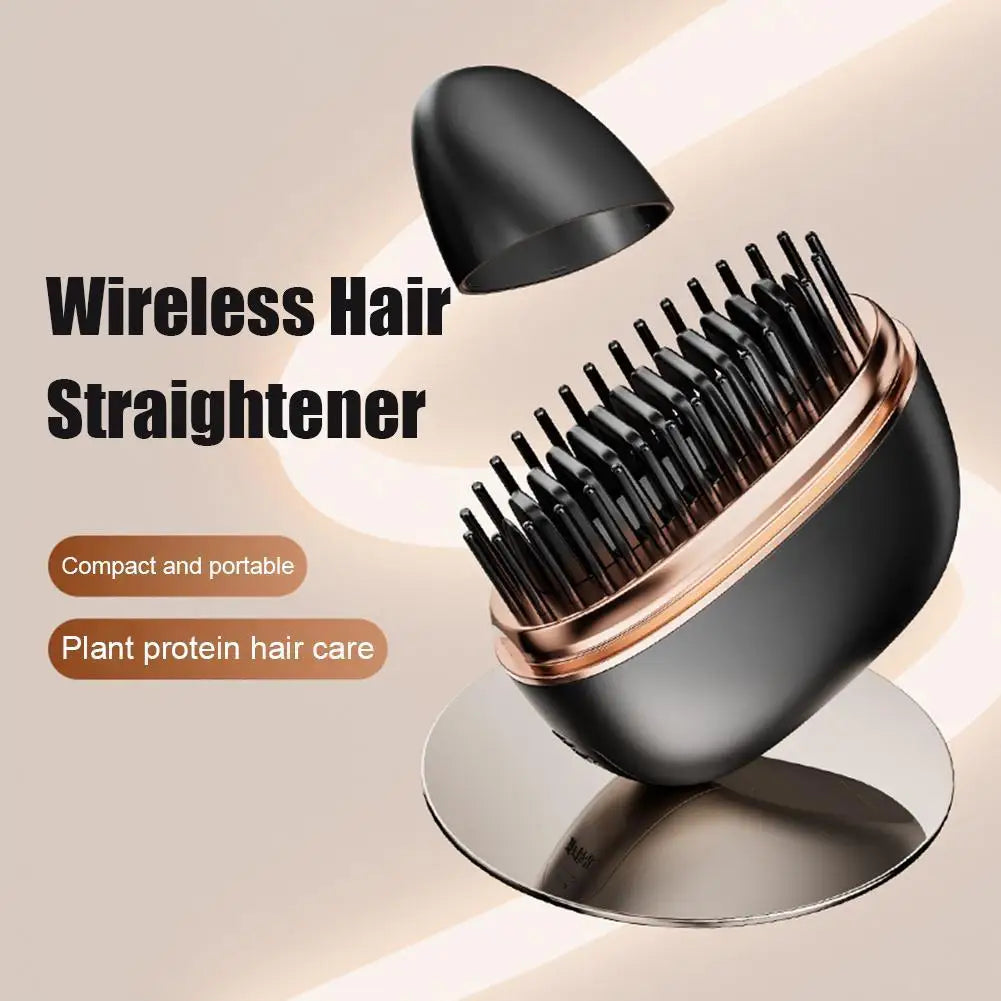 Wireless Hair Straightener Brush 2 in 1, Cordless Curling & Straightening Styling Tool, Portable Frizz Free Hair Styler