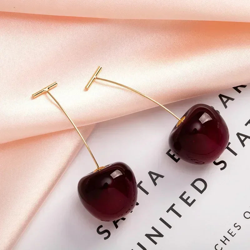 Trendy Small Sweet Lovely Cherries Earrings Pendant Fruit Red Cherry Earrings Charm Jewelry