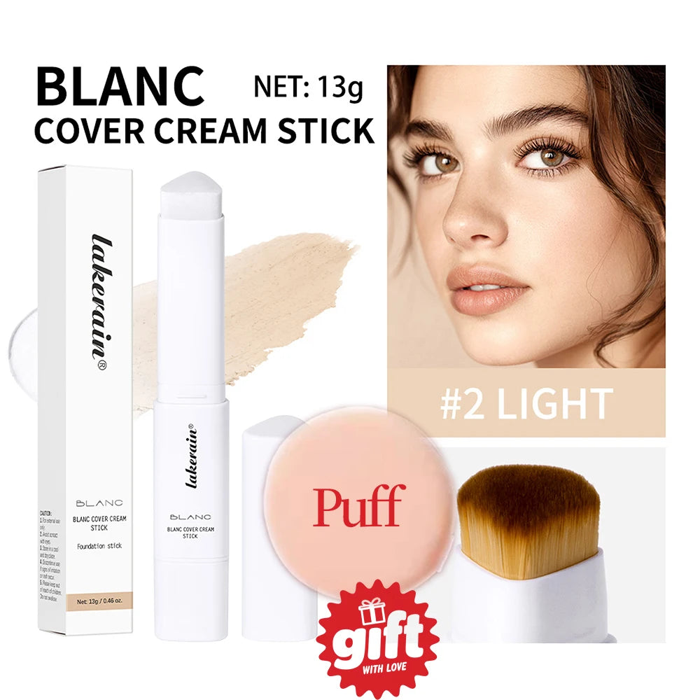 Lakerain Color Changing Foundation Stick Full Coverage Matte Finish Dual-Ended Brush & Stick Waterproof Smooth Foundation Makeup