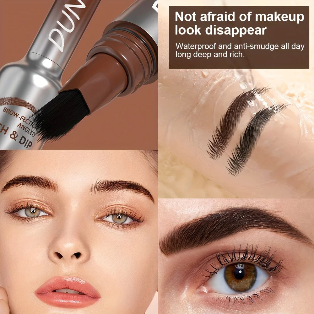 DUNUF 1 Pcs Dual-Prong Brow Pen - Waterproof, Sweat-Resistant, Long-Lasting, Beginner friendly，Slim Design for Flawless Eyebrows
