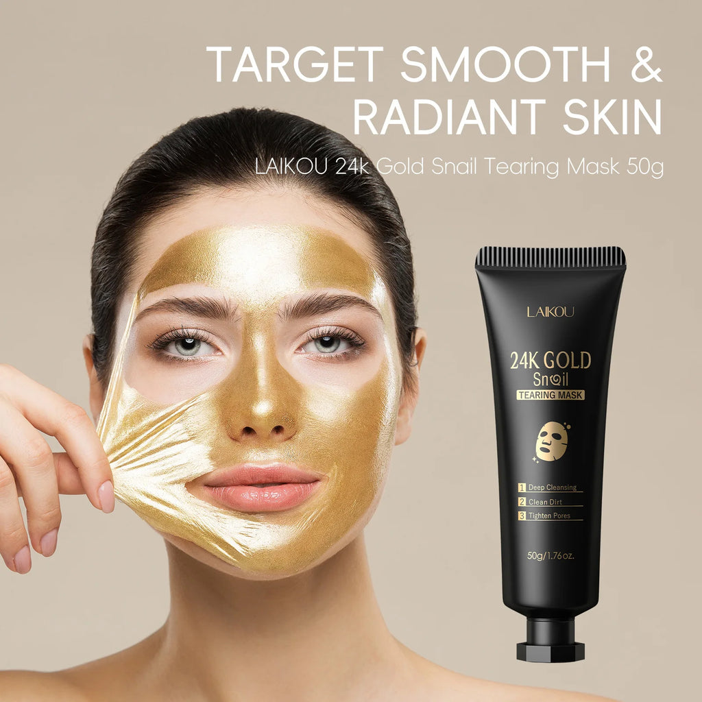 LAIKOU 24K Gold Snail Collagen Peel Off Tearing Face Mask Deep Cleansing Remove Blackhead Face Care 50g