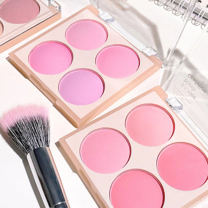 4-color matte blush, peach pink, coral blush powder, Korean low saturation soft fog blush, can lighten, create three-dimensional
