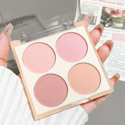 4-color matte blush, peach pink, coral blush powder, Korean low saturation soft fog blush, can lighten, create three-dimensional