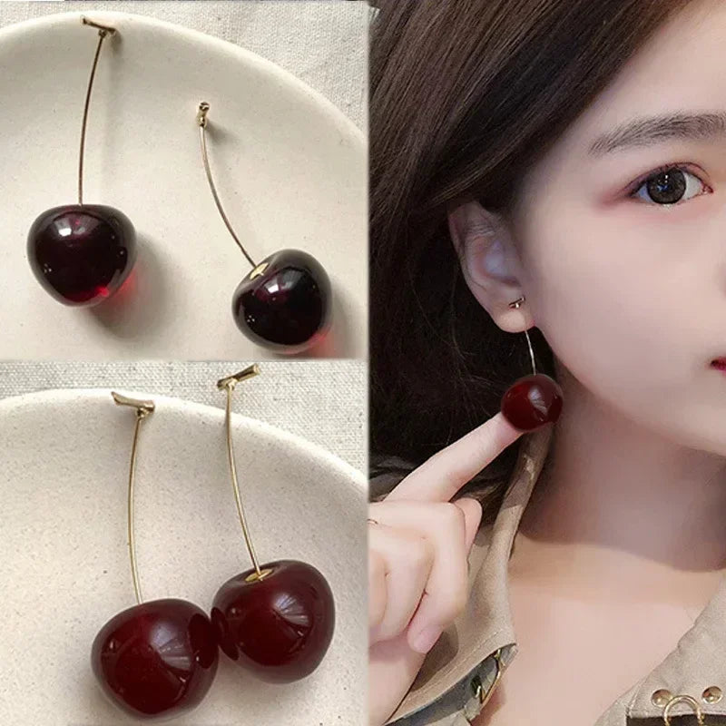 Trendy Small Sweet Lovely Cherries Earrings Pendant Fruit Red Cherry Earrings Charm Jewelry
