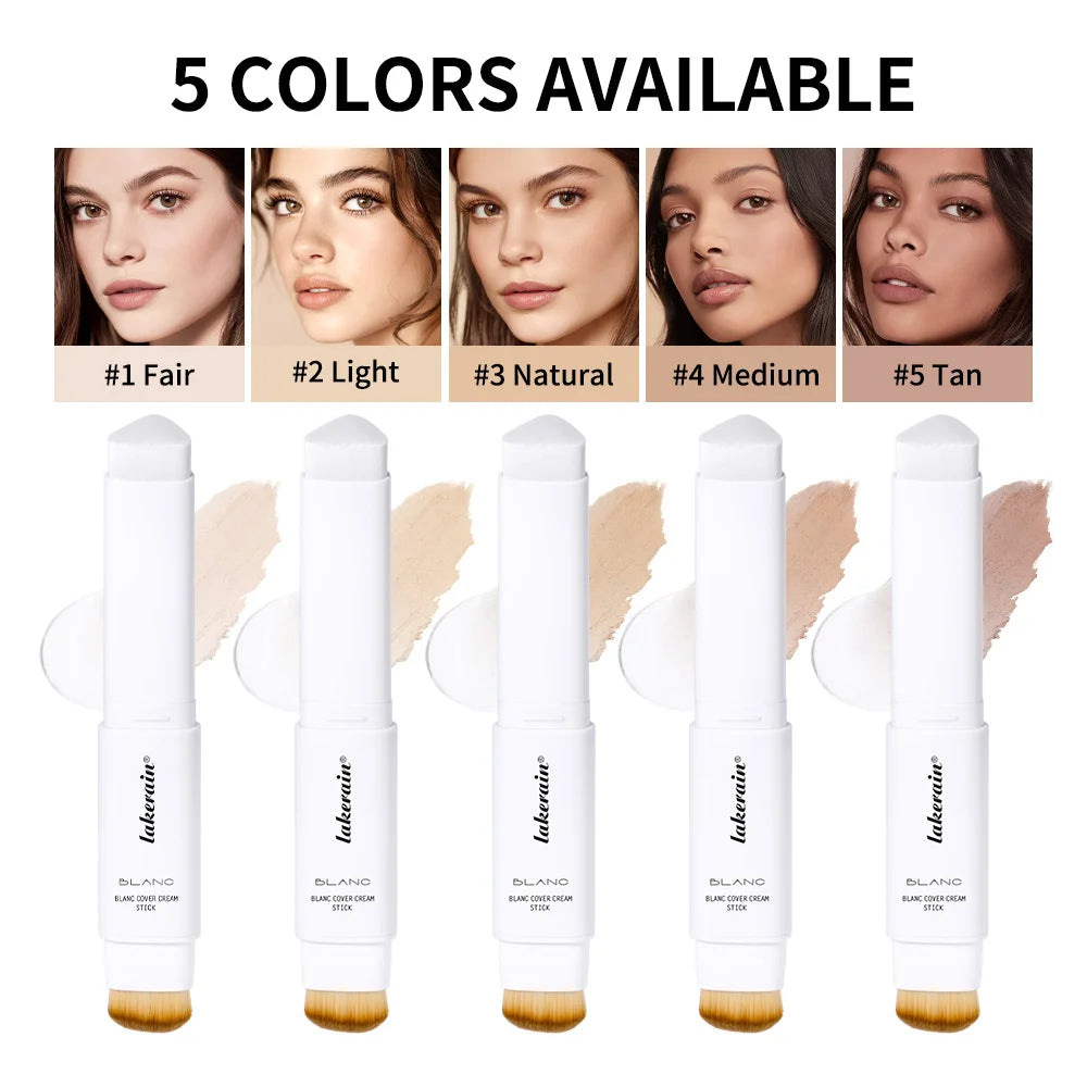 Lakerain Color Changing Foundation Stick Full Coverage Matte Finish Dual-Ended Brush & Stick Waterproof Smooth Foundation Makeup