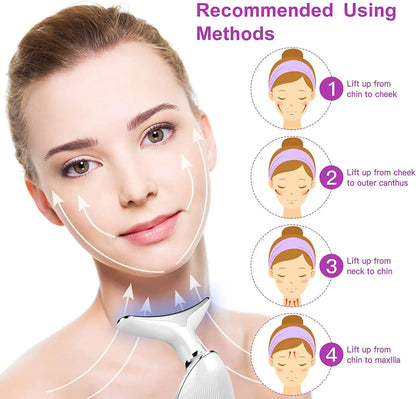 3-Color LED Skin Rejuvenation Device - Facial & Neck Massager Beauty Machine Acne Brightening Firming Massager