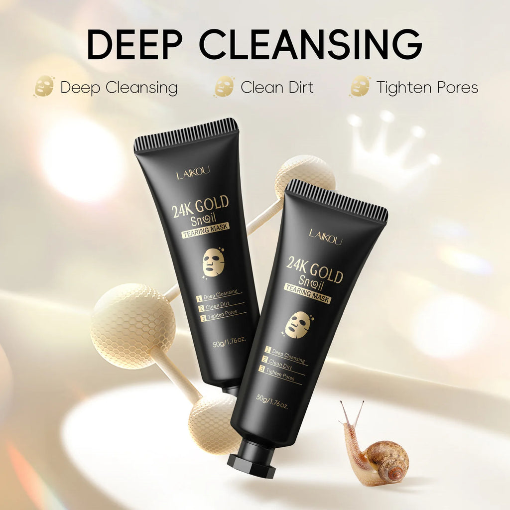 LAIKOU 24K Gold Snail Collagen Peel Off Tearing Face Mask Deep Cleansing Remove Blackhead Face Care 50g