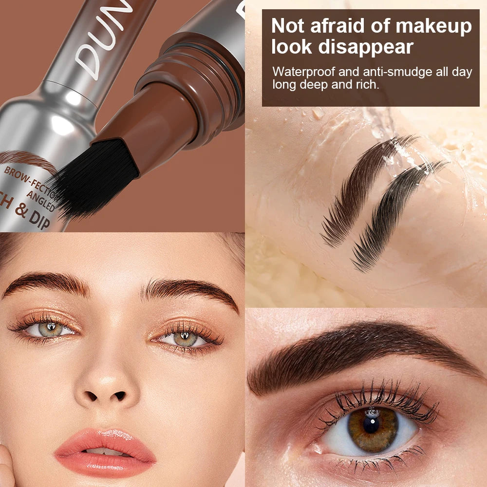 DUNUF 1 Pcs Dual-Prong Brow Pen - Waterproof, Sweat-Resistant, Long-Lasting, Beginner friendly，Slim Design for Flawless Eyebrows