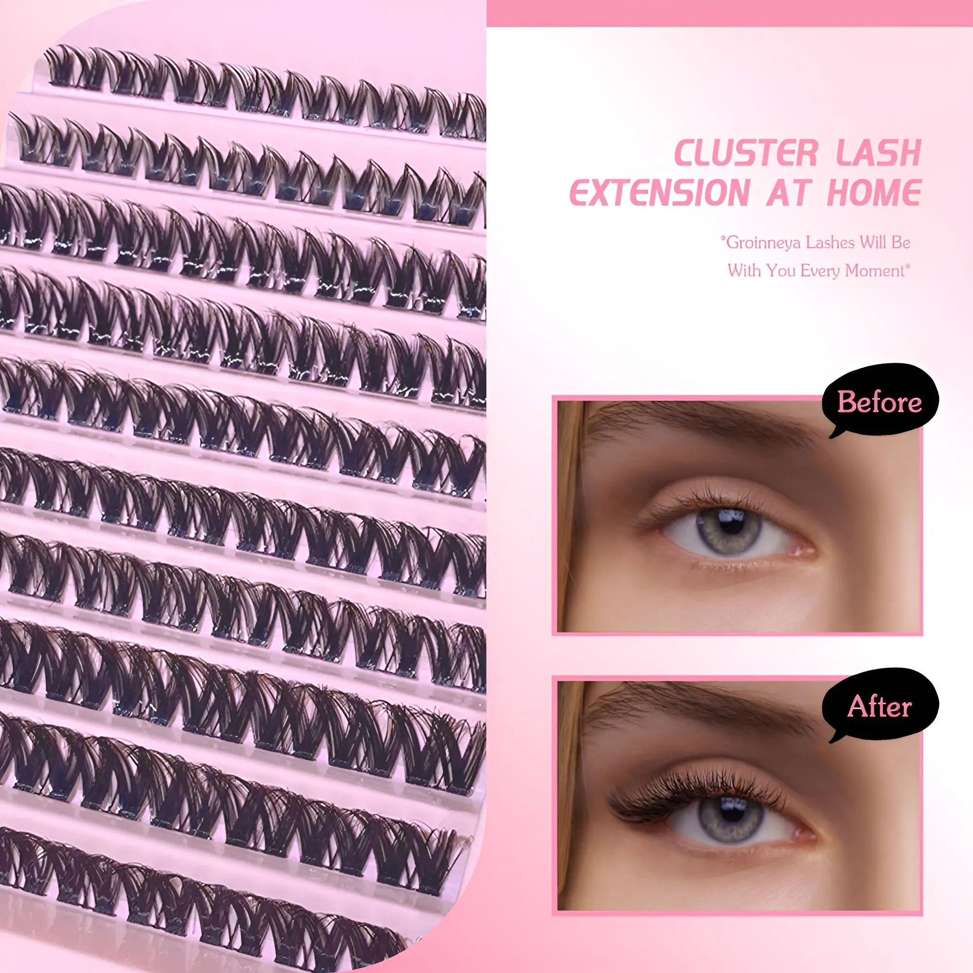 10 Rows Lash Clusters Kit - 30D DIY Eyelash Extensions Kit with Tweezers, 2 in 1 Bond & Seal Glue for Natural Volume Look
