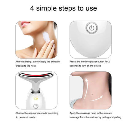 3-Color LED Skin Rejuvenation Device - Facial & Neck Massager Beauty Machine Acne Brightening Firming Massager
