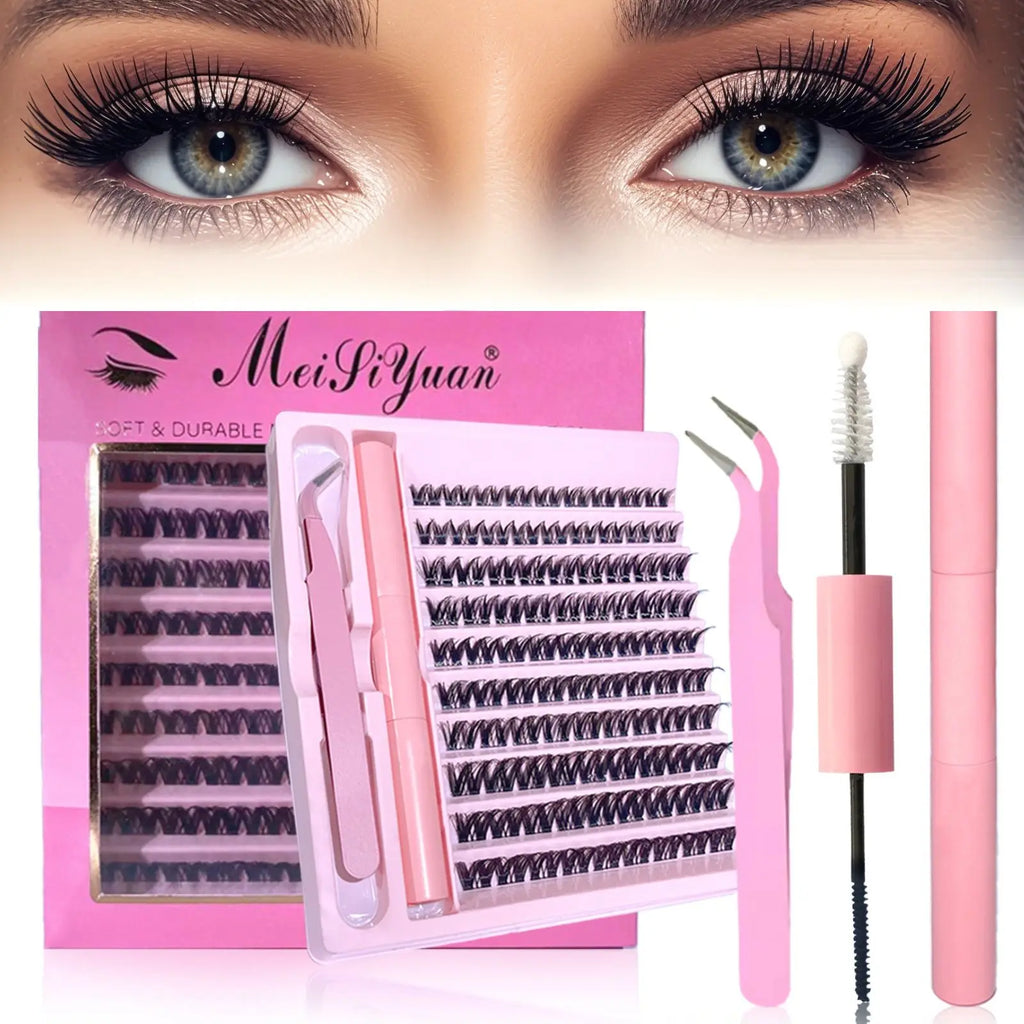 10 Rows Lash Clusters Kit - 30D DIY Eyelash Extensions Kit with Tweezers, 2 in 1 Bond & Seal Glue for Natural Volume Look