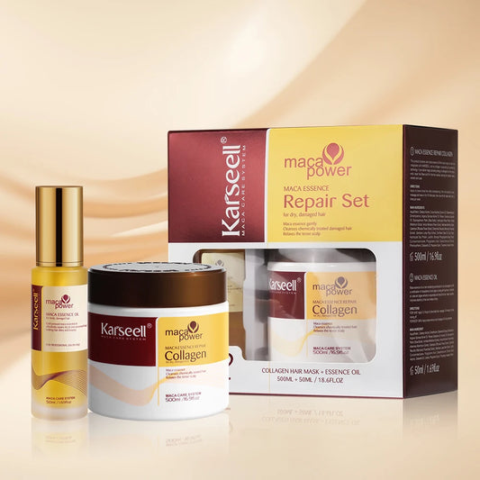 Maschera per capelli al collagene Karseell 500 ml 16,9 fl.oz + siero per capelli all'olio di argan 50 ml 1,69 fl.oz per capelli secchi e danneggiati, tutti i tipi di capelli