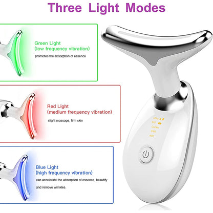 3-Color LED Skin Rejuvenation Device - Facial & Neck Massager Beauty Machine Acne Brightening Firming Massager