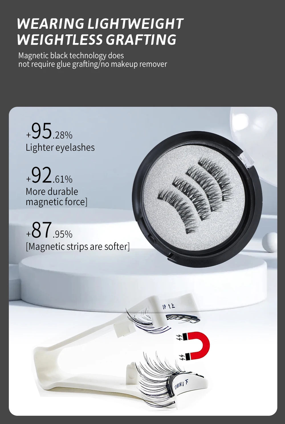 Magnetic Eyelashes With Applicator Reusable Natural Magnetic Lashes Kit No Glue Needed Soft Clear Band False Eyelashes