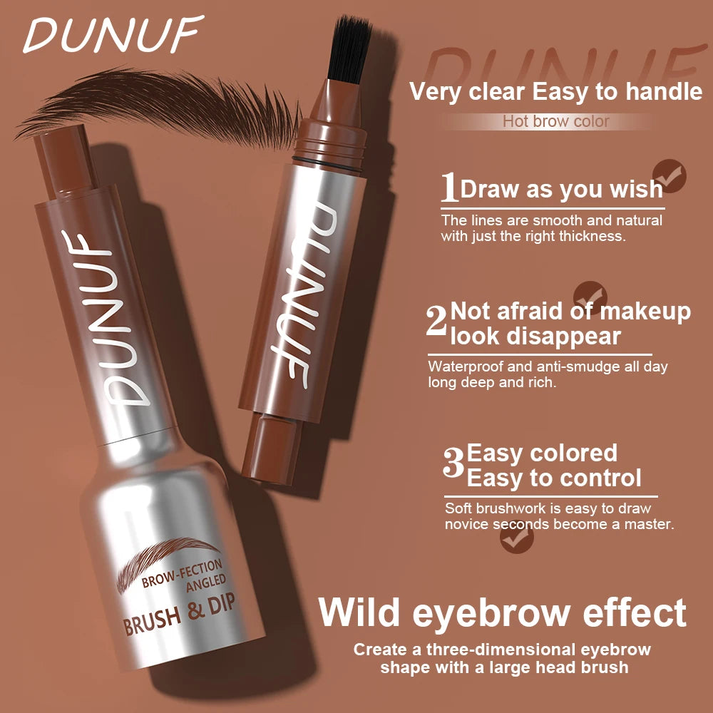 DUNUF 1 Pcs Dual-Prong Brow Pen - Waterproof, Sweat-Resistant, Long-Lasting, Beginner friendly，Slim Design for Flawless Eyebrows