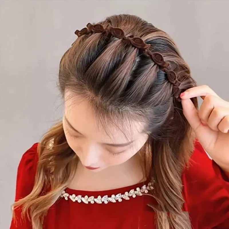 1/2/3 Set Ladies Flocking Braided Headband Simple Broken Hairpin Headband Fashionable Girls Face Washing Headband