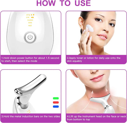 3-Color LED Skin Rejuvenation Device - Facial & Neck Massager Beauty Machine Acne Brightening Firming Massager