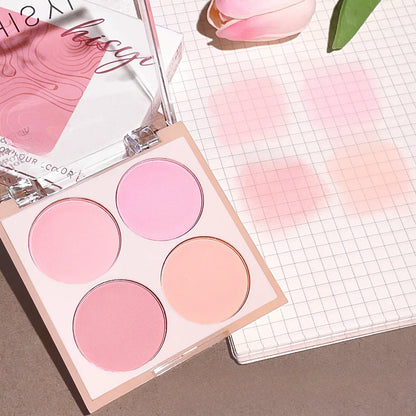 4-color matte blush, peach pink, coral blush powder, Korean low saturation soft fog blush, can lighten, create three-dimensional