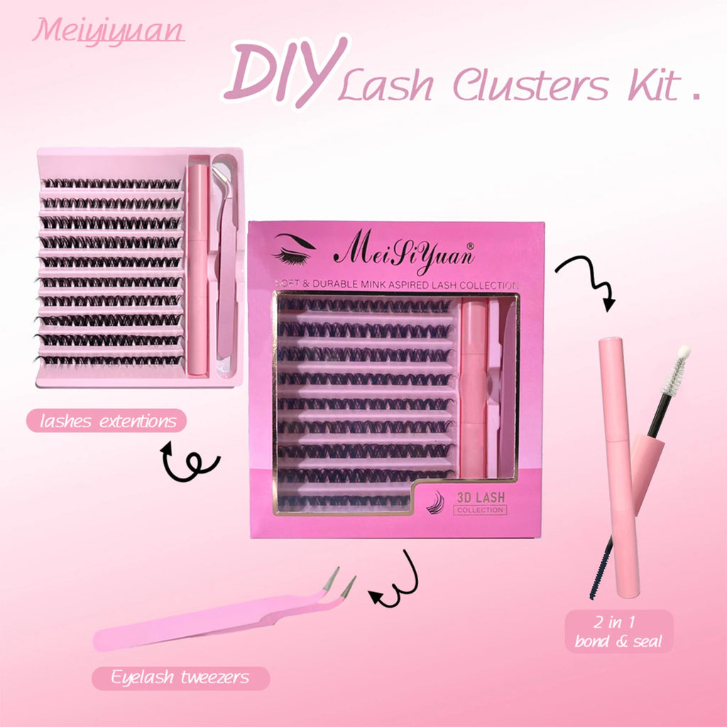 10 Rows Lash Clusters Kit - 30D DIY Eyelash Extensions Kit with Tweezers, 2 in 1 Bond & Seal Glue for Natural Volume Look