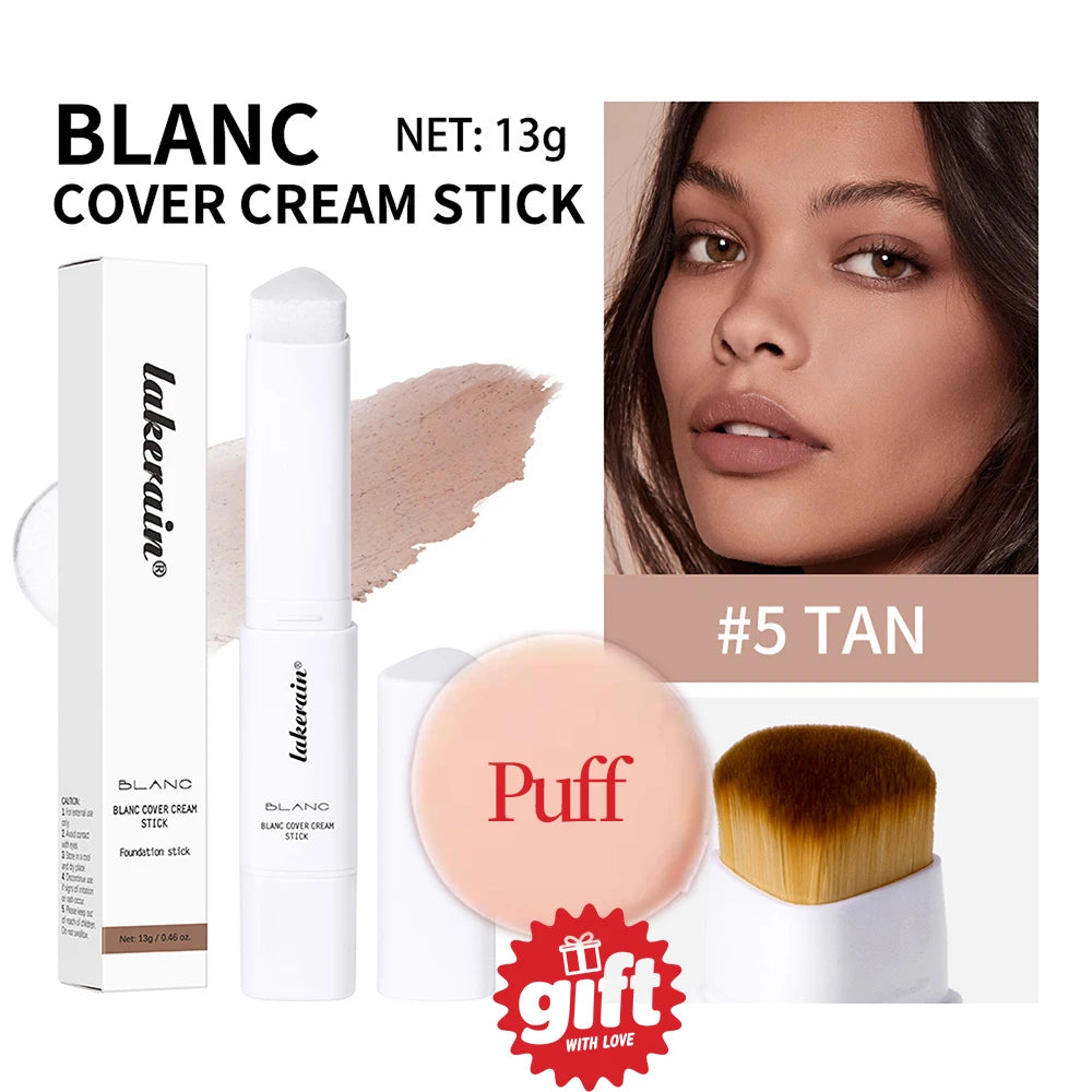Lakerain Color Changing Foundation Stick Full Coverage Matte Finish Dual-Ended Brush & Stick Waterproof Smooth Foundation Makeup