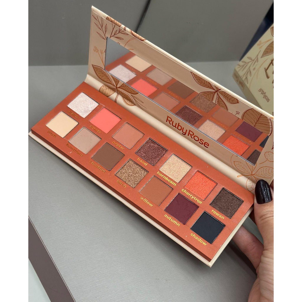 Paleta de Sombras Falling Leaves Ruby Rose - Alta Pigmentação | 14 Cores Opacas + Brilho Cintilante