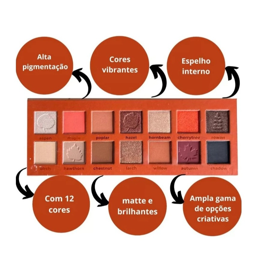 Paleta de Sombras Falling Leaves Ruby Rose - Alta Pigmentação | 14 Cores Opacas + Brilho Cintilante