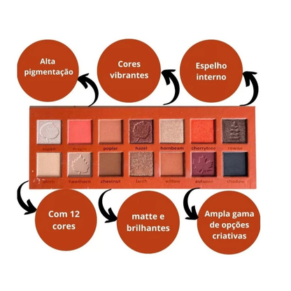 Paleta de Sombras Falling Leaves Ruby Rose - Alta Pigmentação | 14 Cores Opacas + Brilho Cintilante
