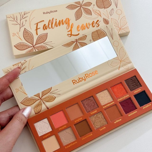 Paleta de Sombras Falling Leaves Ruby Rose - Alta Pigmentação | 14 Cores Opacas + Brilho Cintilante