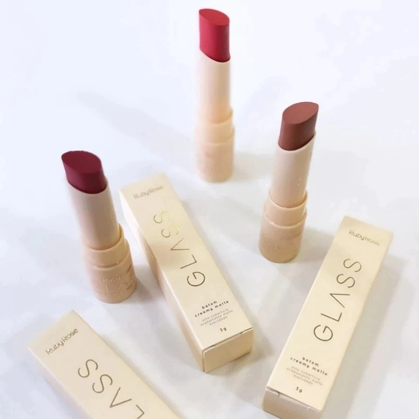Batom Creamy Matte Glass Ruby Rose - 8 Cores Intensas com Alta Pigmentação e Acabamento Aveludado